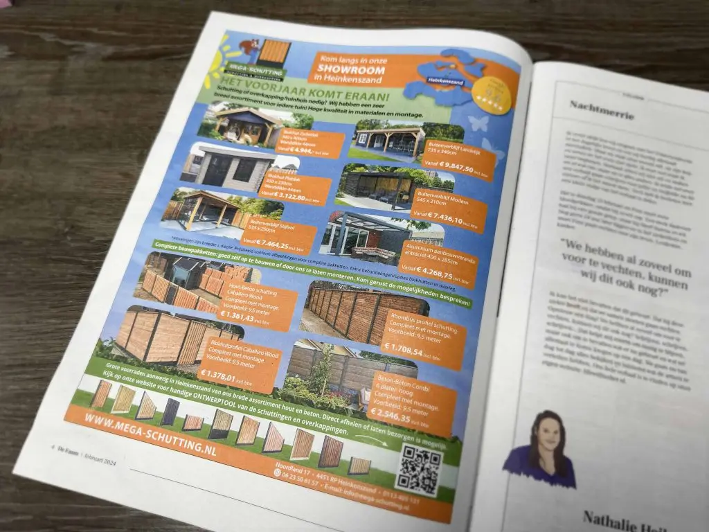 Advertentie in de krant van Mega Schutting